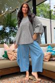 Nonni Gingham Bell Sleeve Peasant Blouse Chocolate